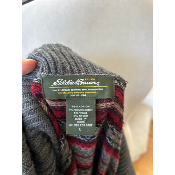 Eddie Bauer Red & Grey Fair Isle Cashmere & Angora Rabbit Cowl Neck Sweater - Picture 6 of 7